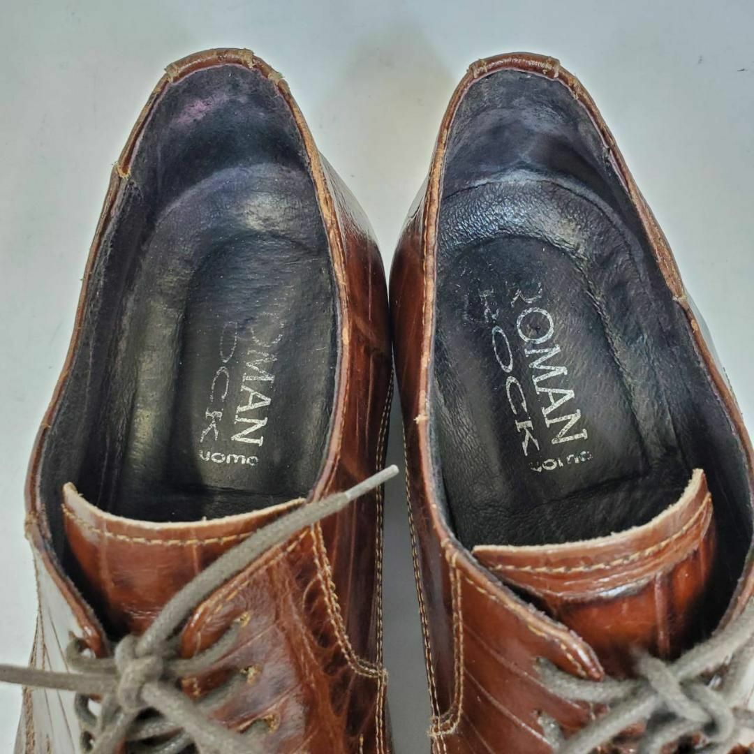 ローマンロック　レースアップシューズ　レザー　ブラウン系　クロコ型押し　25cm メンズの靴/シューズ(ドレス/ビジネス)の商品写真