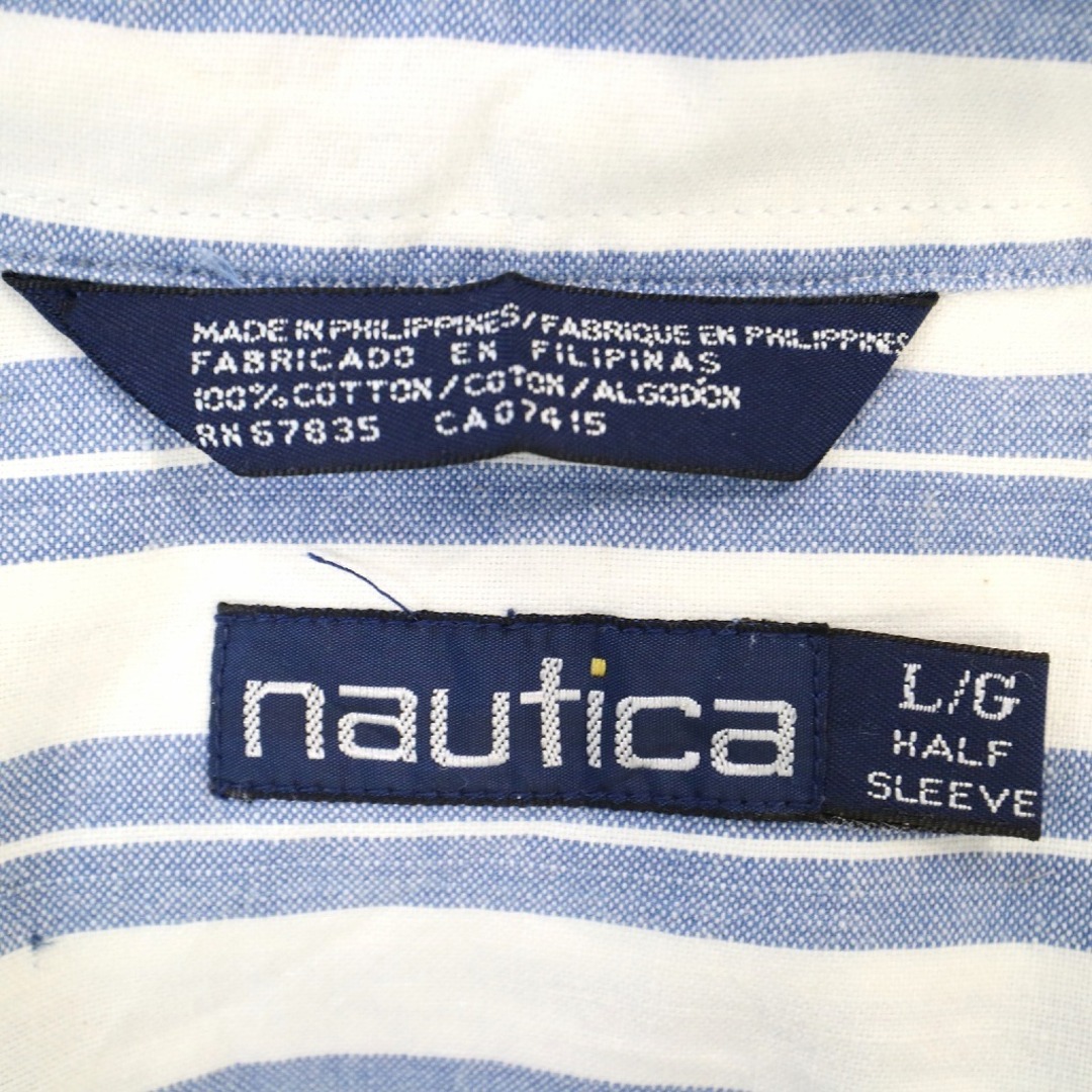 NAUTICA(ノーティカ)の90年代 NAUTICA ノーティカ 半袖シャツ アメカジ ストライプ マルチカラー (メンズ L) 中古 古着 O1687 メンズのトップス(シャツ)の商品写真