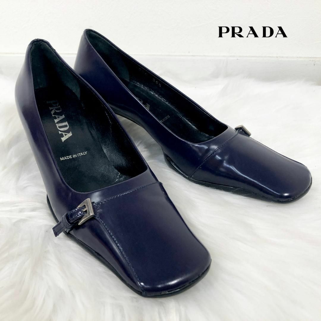 プラダ PRADA レザー パンプス シューズ ネイビー | フリマアプリ ラクマ