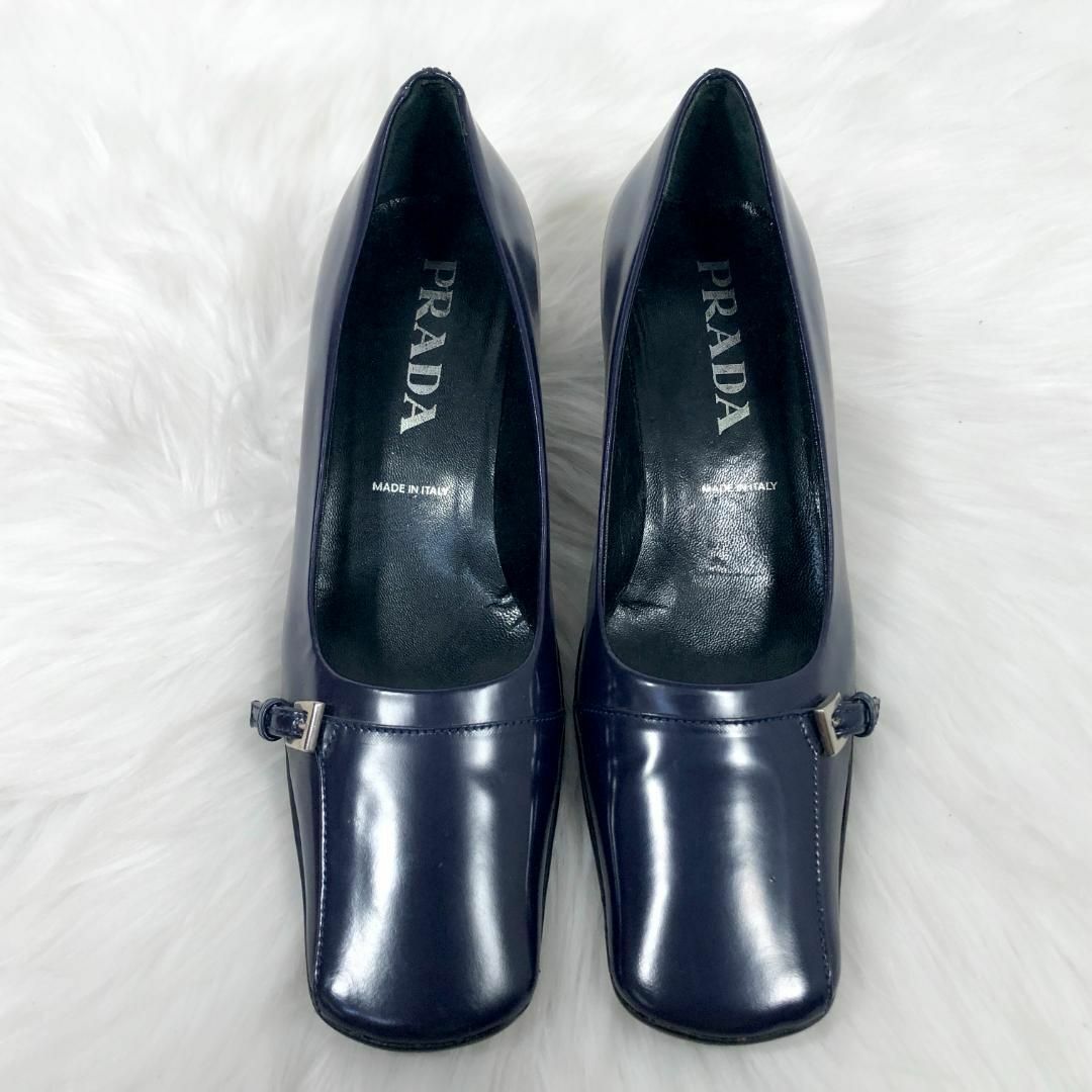 プラダ PRADA レザー パンプス シューズ ネイビー