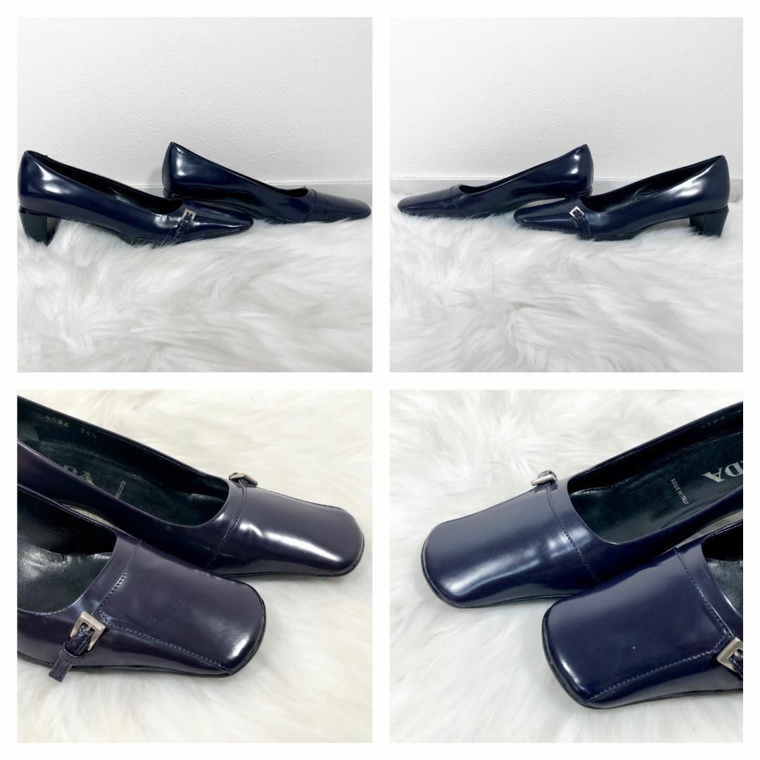 プラダ PRADA レザー パンプス シューズ ネイビー