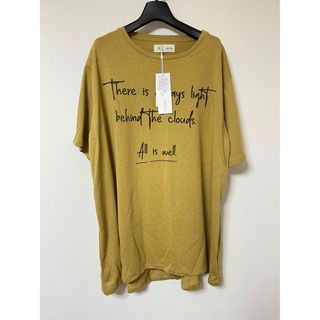 4L 大きいサイズ　マスタードイエロー　ロゴチュニックTシャツ (Tシャツ(半袖/袖なし))