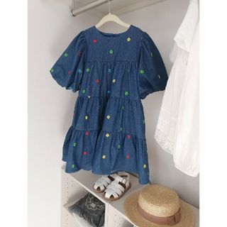 ローリーズファーム(LOWRYS FARM)の【美品】LOWRYS FARM KIDS  デニムワンピース 120〜130cm(ワンピース)