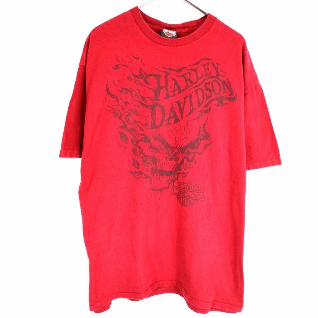 HARLEY DAVIDSON ハーレーダビッドソン スカル 半袖Tシャツ バイカー 大きいサイズ レッド (メンズ XL) 中古 古着 O1723 | フリマアプリ ラクマ