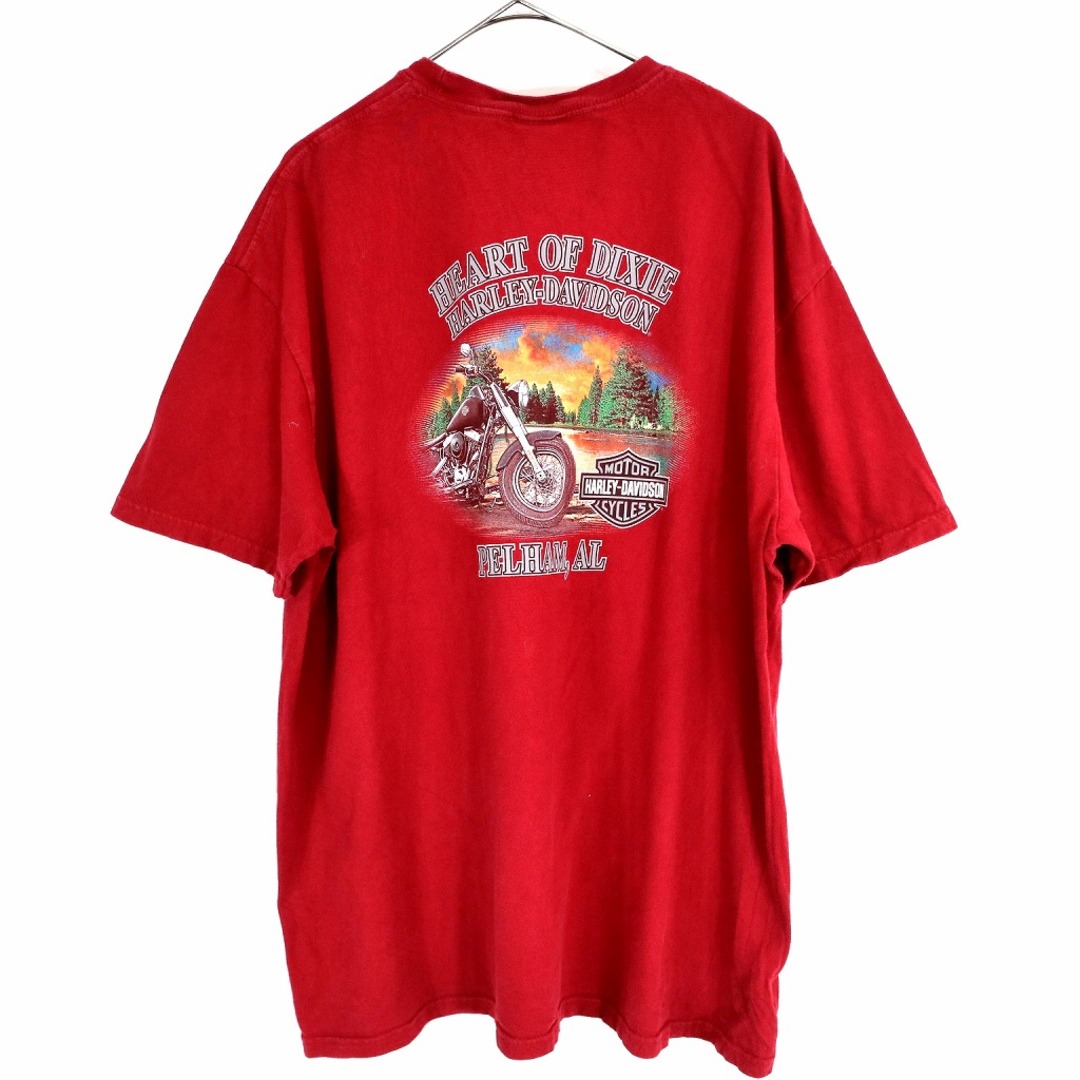 HARLEY DAVIDSON ハーレーダビッドソン スカル 半袖Tシャツ バイカー 大きいサイズ レッド (メンズ XL) 中古 古着 O1723