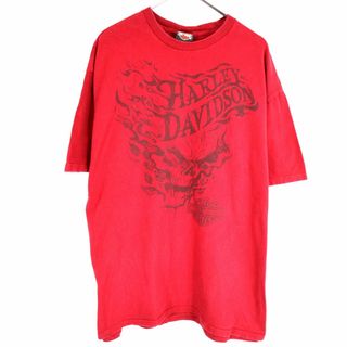 ハーレーダビッドソン(Harley Davidson)のHARLEY DAVIDSON ハーレーダビッドソン スカル 半袖Ｔシャツ バイカー 大きいサイズ レッド (メンズ XL) 中古 古着 O1723(Tシャツ/カットソー(半袖/袖なし))