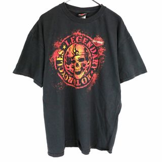 ハーレーダビッドソン(Harley Davidson)のUSA製 HARLEY DAVIDSON ハーレーダビッドソン スカル 半袖Ｔシャツ バイカー ブラック (メンズ XL) 中古 古着 O1724(Tシャツ/カットソー(半袖/袖なし))