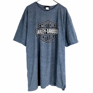 ハーレーダビッドソン(Harley Davidson)のHARLEY DAVIDSON ハーレーダビッドソン ブランドロゴ 半袖Ｔシャツ 大きいサイズ バイカー ネイビー (メンズ 3XL) 中古 古着 O1725(Tシャツ/カットソー(半袖/袖なし))