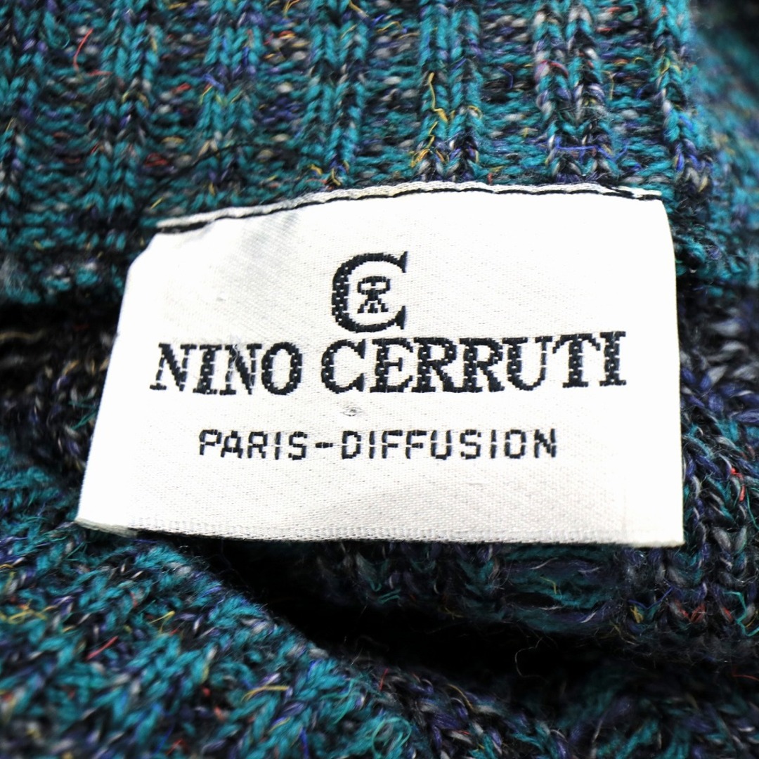 NINO CERRUTI ニノセルッティ Vネック総柄 セーター 防寒 エメラルドグリーン (メンズ XL相当)   O1719