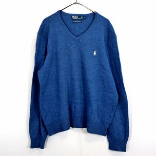 ポロラルフローレン(POLO RALPH LAUREN)のPolo by Ralph Lauren ポロバイラルフローレン ウール ニット セーター 防寒 Vネック ブルー (メンズ XL) 中古 古着 O1754(ニット/セーター)