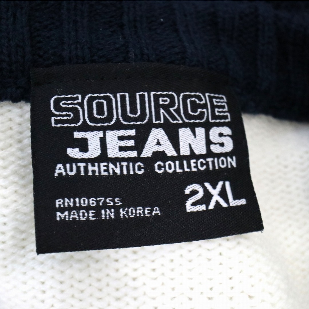 SOURCE JEANS アクリル セーター 防寒  大きいサイズ ボーダー ホワイト (メンズ 2XL)   O1797