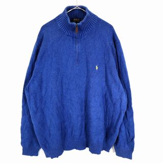 ポロラルフローレン(POLO RALPH LAUREN)のPolo by Ralph Lauren ポロバイラルフローレン ワンポイントロゴ セーター 大きいサイズ ハーフジップ ブルー(メンズ 2XL) 中古 古着 O1807(ニット/セーター)