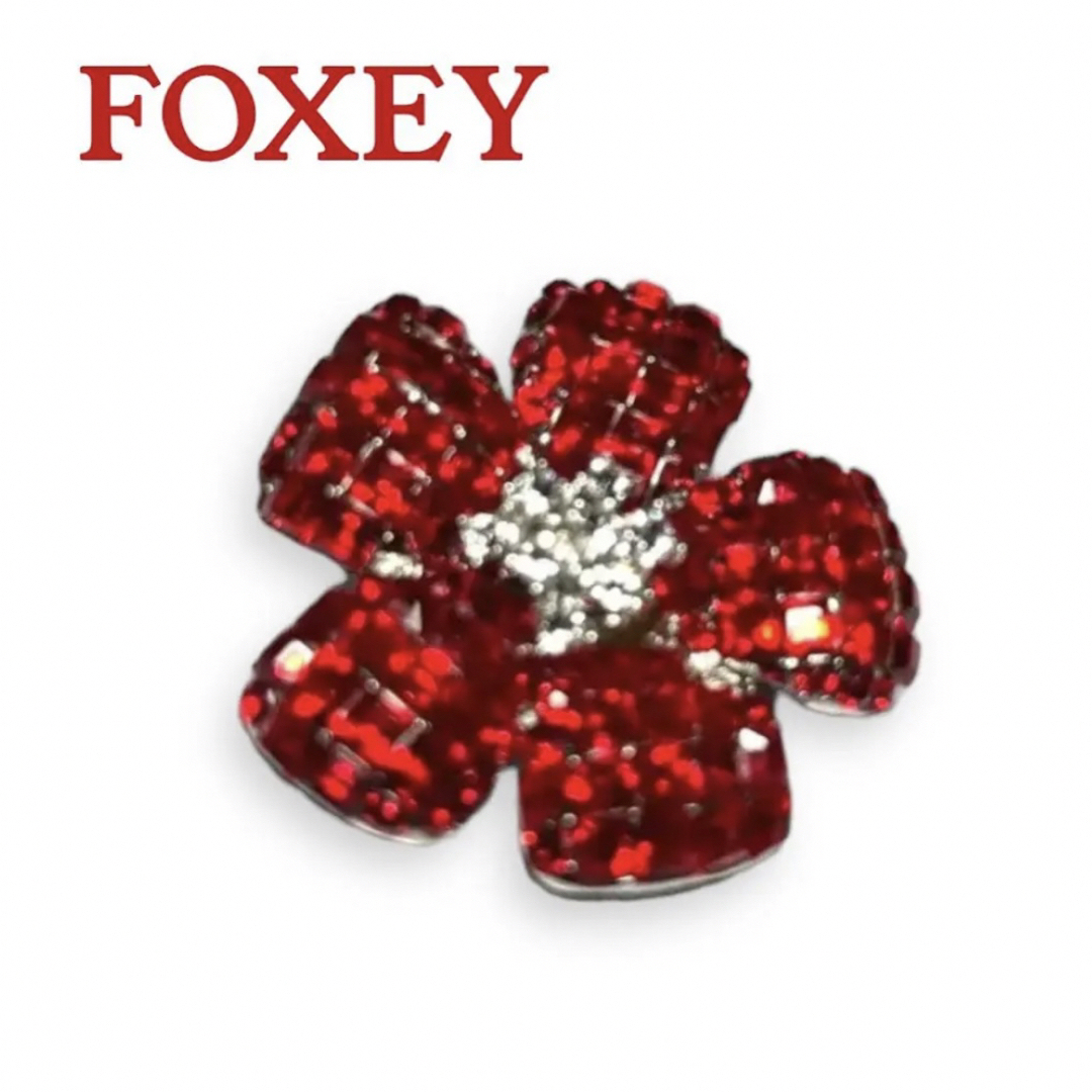 フォクシー FOXEY ブローチ 花 フラワー 赤 レッド コサージュ