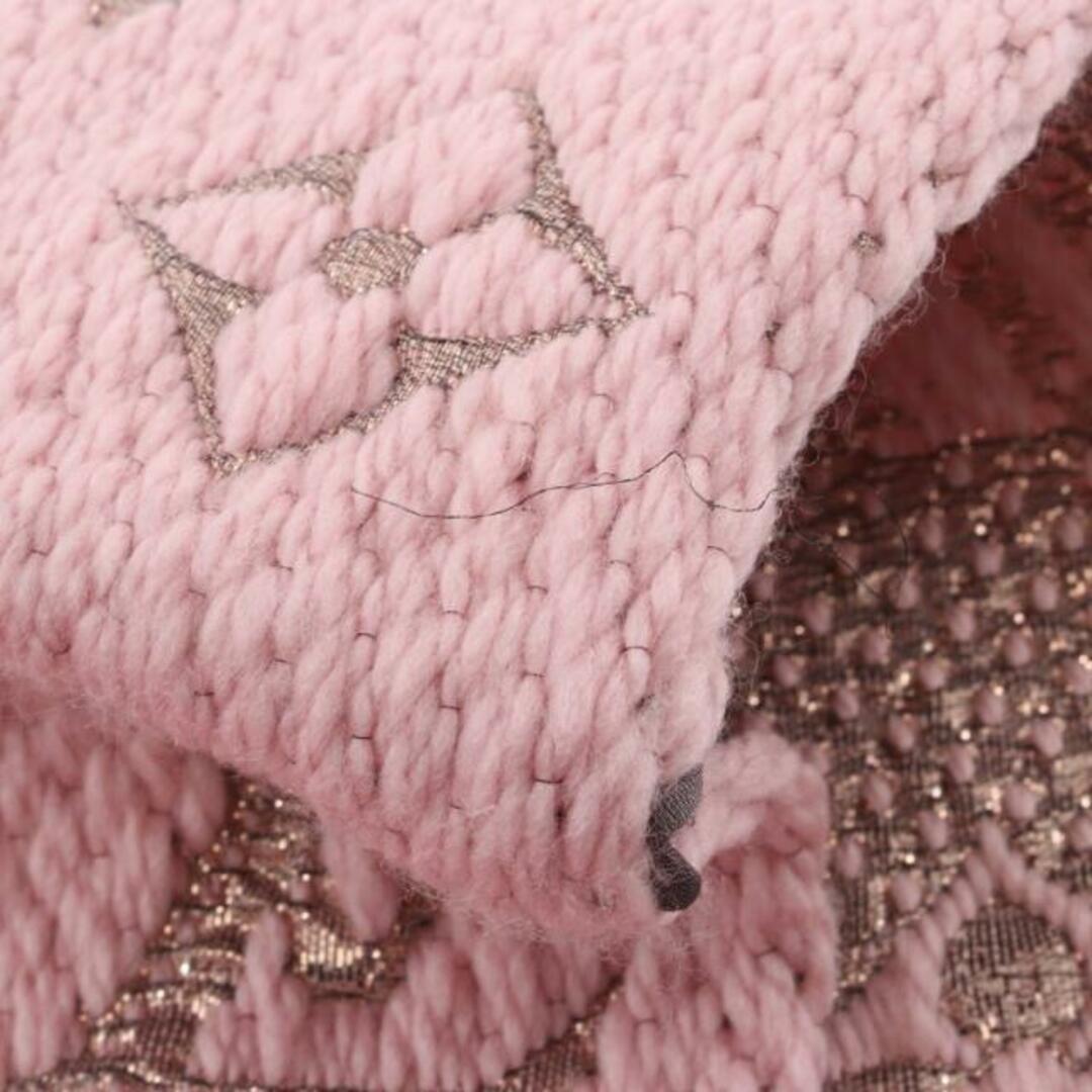 エシャルプ ロゴマニア シャイン ローズバレリーヌ マフラー 刺繍 ウール シルク ライトピンク シャンパンゴールド