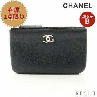 シャネル(CHANEL)のココマーク ポーチ レザー ブラック シルバー金具 パラソルモチーフ(ポーチ)