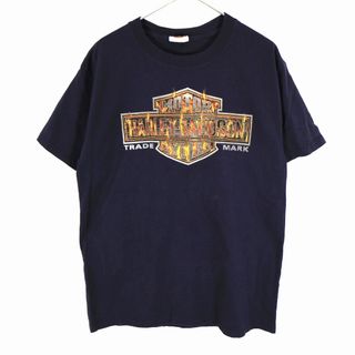 ハーレーダビッドソン(Harley Davidson)のHARLEY DAVIDSON ハーレーダビッドソン ロゴプリント半袖Ｔシャツ アメカジ ネイビー (メンズ M) 中古 古着 O1902(Tシャツ/カットソー(半袖/袖なし))