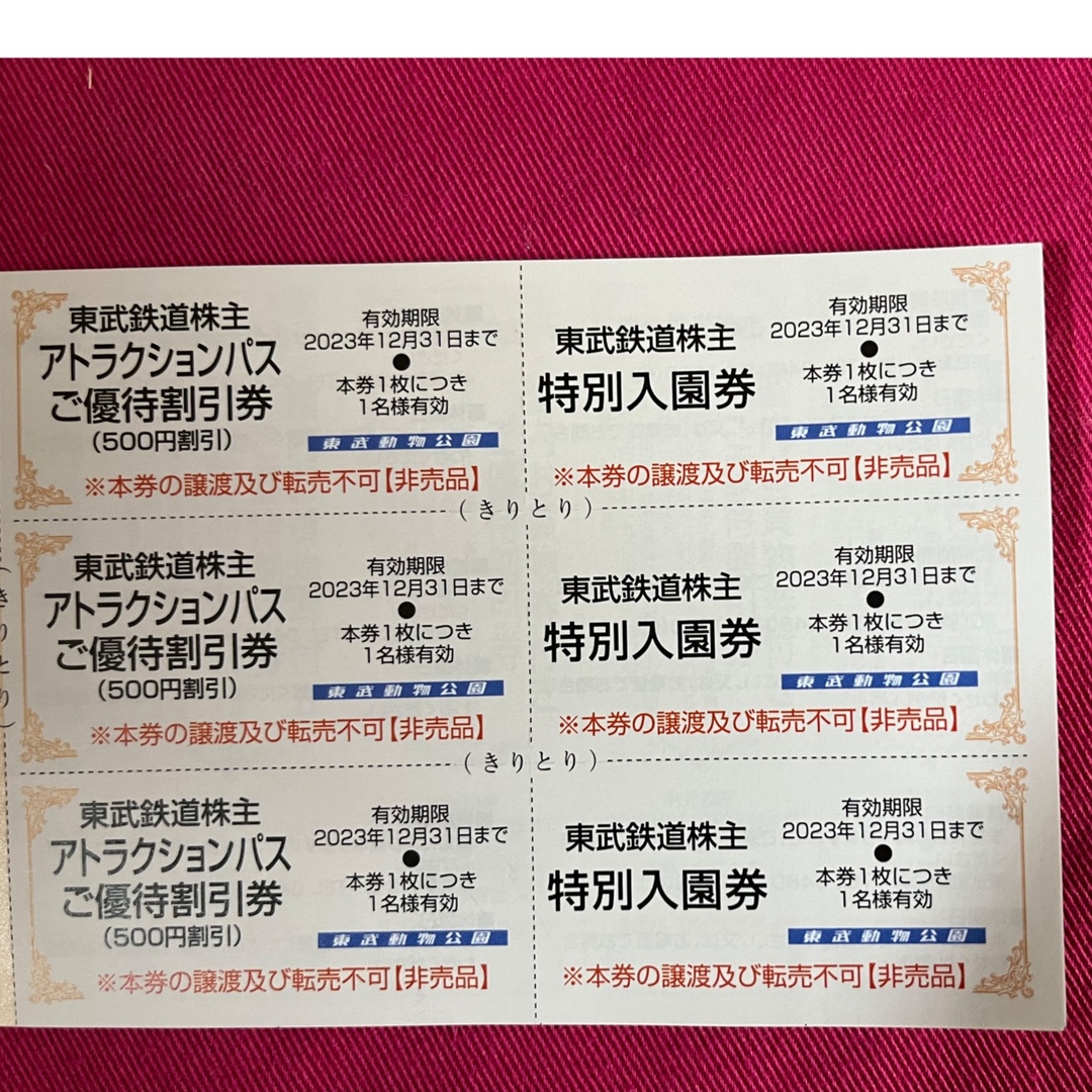 東武動物公園　特別入園券　アトラクションパスご優待割引券 チケットの施設利用券(遊園地/テーマパーク)の商品写真