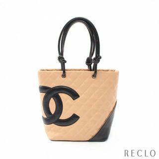 シャネル(CHANEL)のカンボンライン ミディアム ハンドバッグ トートバッグ レザー ライトベージュ ブラック(トートバッグ)