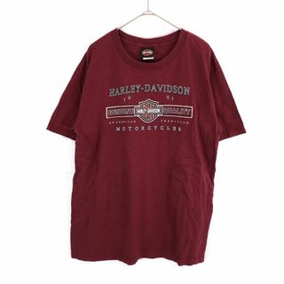 USA製 HARLEY DAVIDSON ハーレーダビッドソン ロゴプリント半袖Ｔシャツ 丸首 モーターサイクル ベージュ (メンズ L)   O3717