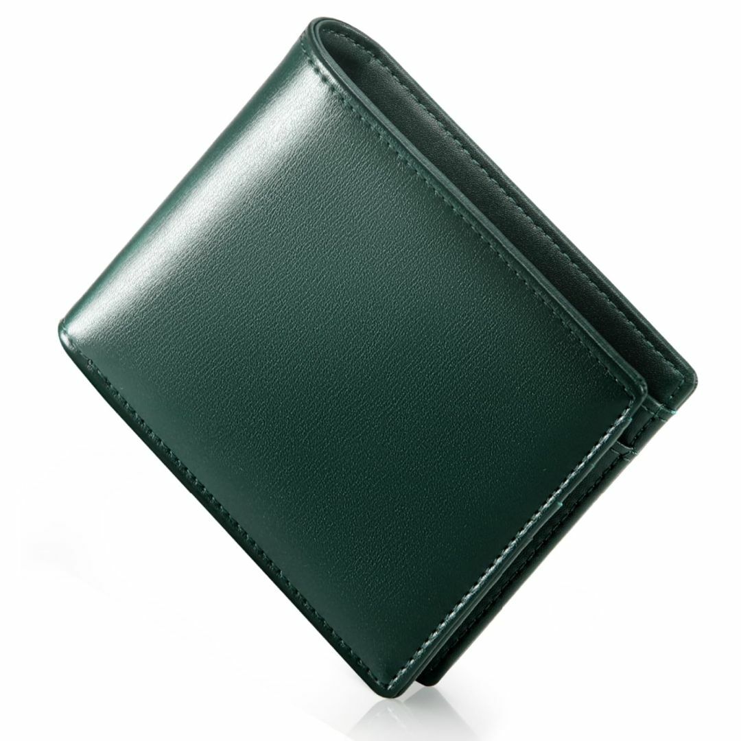 【色: グリーン】[NUBILY] 二つ折り財布 メンズ 牛革 カード10枚収納