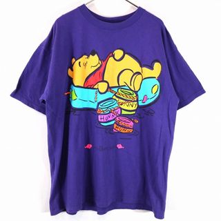 ディズニー(Disney)のDisney ディズニー キャラクタープリント 半袖Ｔシャツ WINNIE The POOH ぷーさん パープル (メンズ XL相当) 中古 古着 O1974(Tシャツ/カットソー(半袖/袖なし))