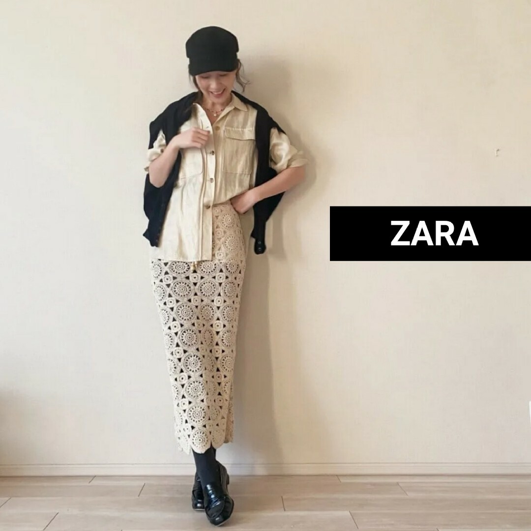 ZARA(ザラ)の極美品　ザラ　クロシェ編みロングスカート　レース　カットワークフラワー　細見え レディースのスカート(ロングスカート)の商品写真