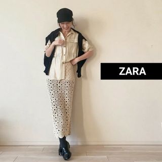 ザラ(ZARA)の極美品　ザラ　クロシェ編みロングスカート　レース　カットワークフラワー　細見え(ロングスカート)