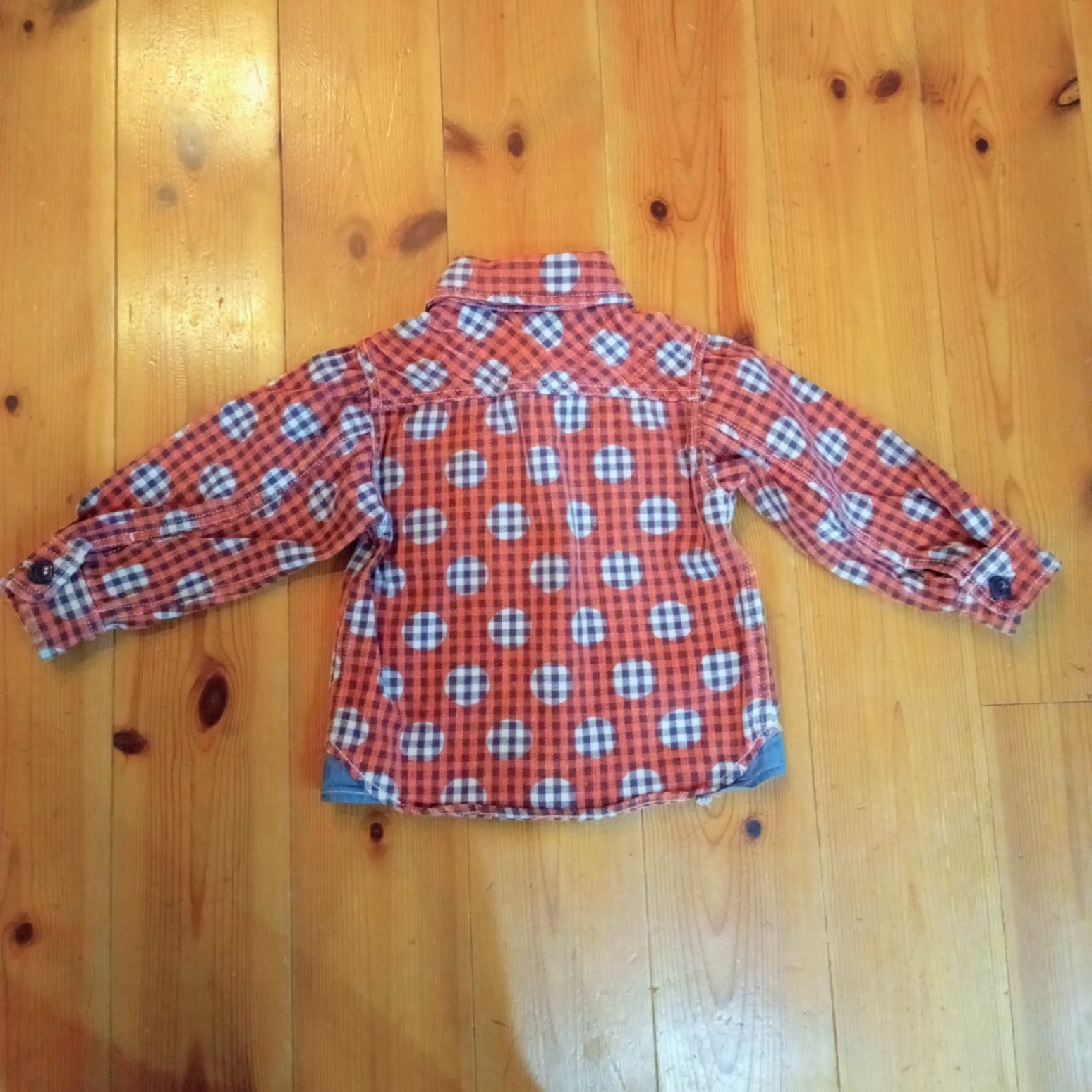 F.O.KIDS(エフオーキッズ)のF.O.KIDSオレンジチェックドット柄シャツ キッズ/ベビー/マタニティのキッズ服男の子用(90cm~)(Tシャツ/カットソー)の商品写真