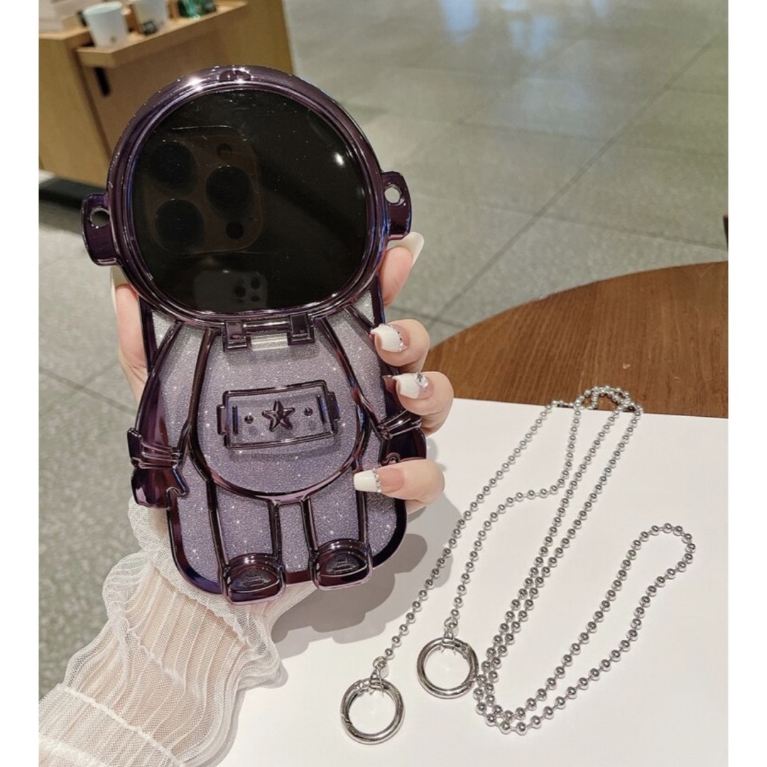 iPhone12Pro スマホケース 宇宙飛行士 チェーン付き 鏡 ミラー 韓国 スマホ/家電/カメラのスマホアクセサリー(iPhoneケース)の商品写真