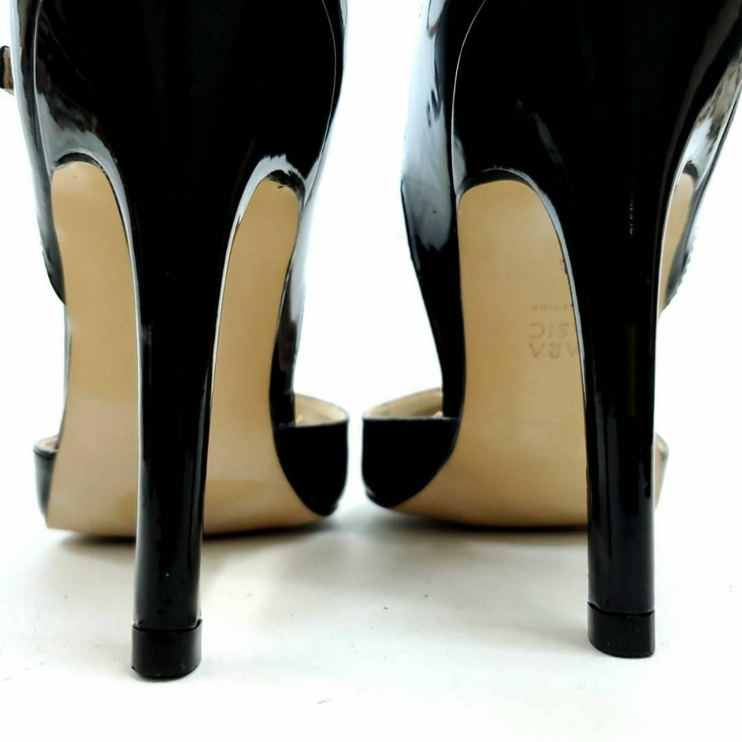 ザラ　ダブルアンクルストラップ　ラウンドトゥ　ブラック　エナメル　36 レディースの靴/シューズ(ハイヒール/パンプス)の商品写真