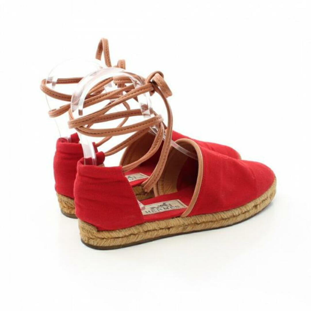 Hermes - レースアップ フラットシューズ キャンバス レザー レッド