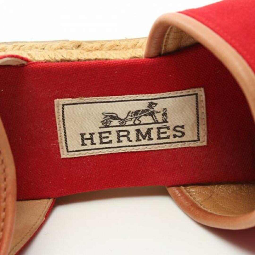 Hermes - レースアップ フラットシューズ キャンバス レザー レッド
