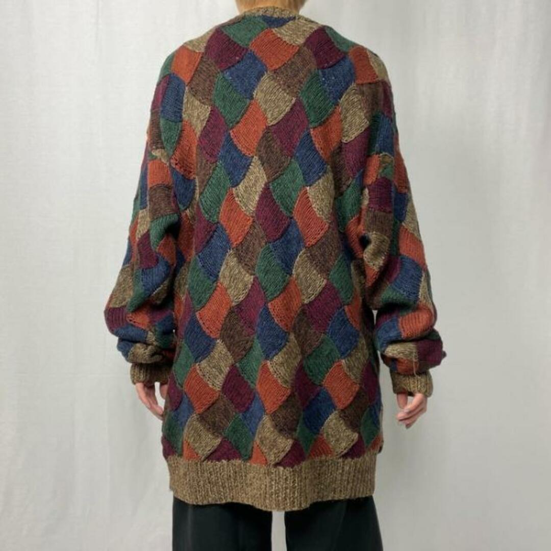 90年代 northern isles パッチワークパターン ラミー×コットン ハンドニットセーター メンズ2XL