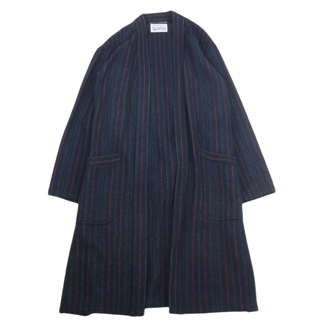 WACKO MARIA ワコマリア MULTI STRIPED GOWN COAT ウール リネン ガウン コート ネイビー系 M