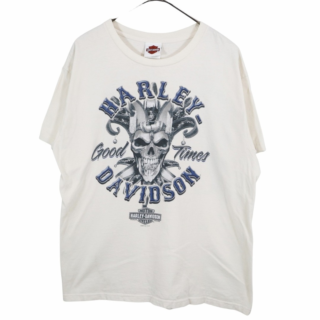 USA製 HARLEY DAVIDSON ハーレーダビッドソン ロゴプリント半袖Ｔシャツ 丸首 モーターサイクル ベージュ (メンズ L)   O3717