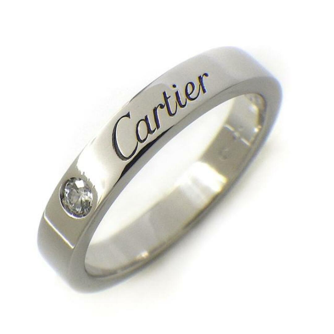 カルティエ Cartier リング C ドゥ カルティエ ウェディング バンド B4051300 エングレーブド ロゴ 3mm 1ポイント ダイヤモンド 0.03ct PT950 8号 / #48