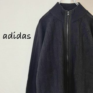 アディダス(adidas)のアディダス　ニットブルゾン　ウール混【L】スリーブライン　背面ロゴ　ハイネック(ブルゾン)