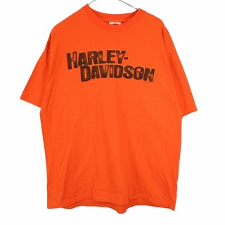 ハーレーダビッドソン(Harley Davidson)のHARLEY DAVIDSON ハーレーダビッドソン 両面プリント 半袖Ｔシャツ ロゴ バイカー モーターサイクル オレンジ (メンズ XL) 中古 古着 O3748(Tシャツ/カットソー(半袖/袖なし))