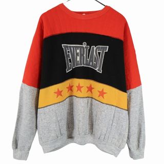 80年代 USA製 EVERLAST ロゴプリント スウェット 丸首 トレーナー グレー (メンズ XL) 中古 古着 O3797(スウェット)