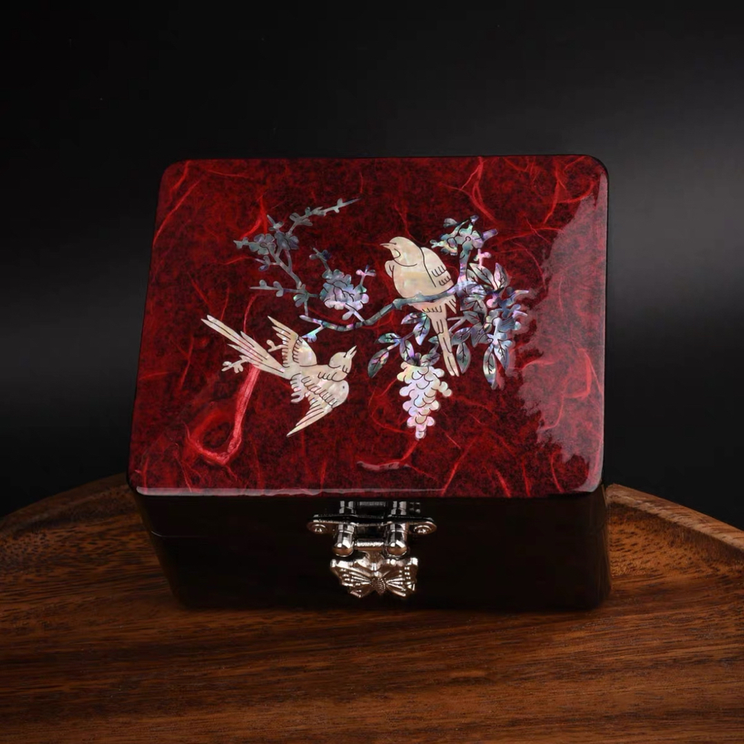 漆器 天然シェル 木製 純手作り製作 貝殻ジュエリーボックス 宝石箱