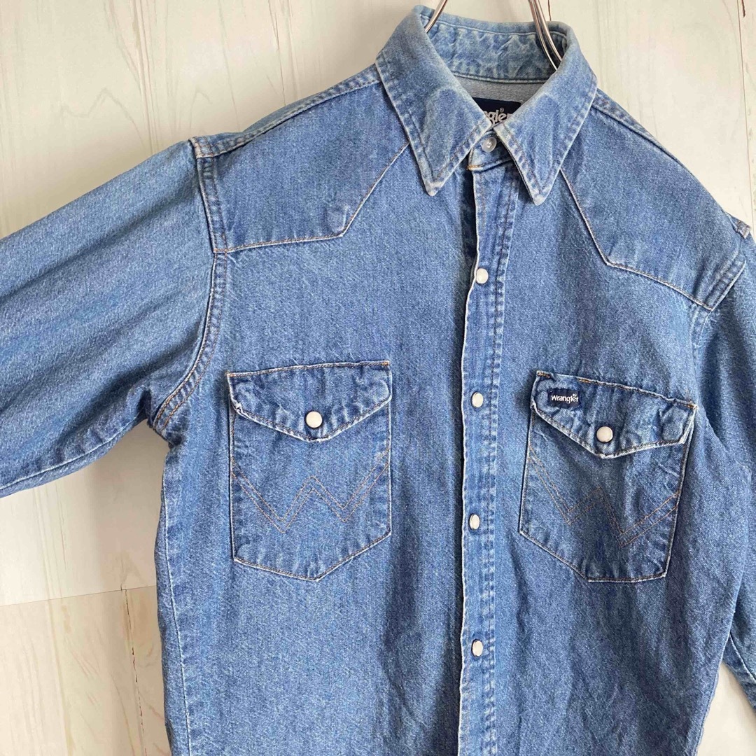 80s USA製 ラングラー WRANGLER デニム ウエスタンシャツ S