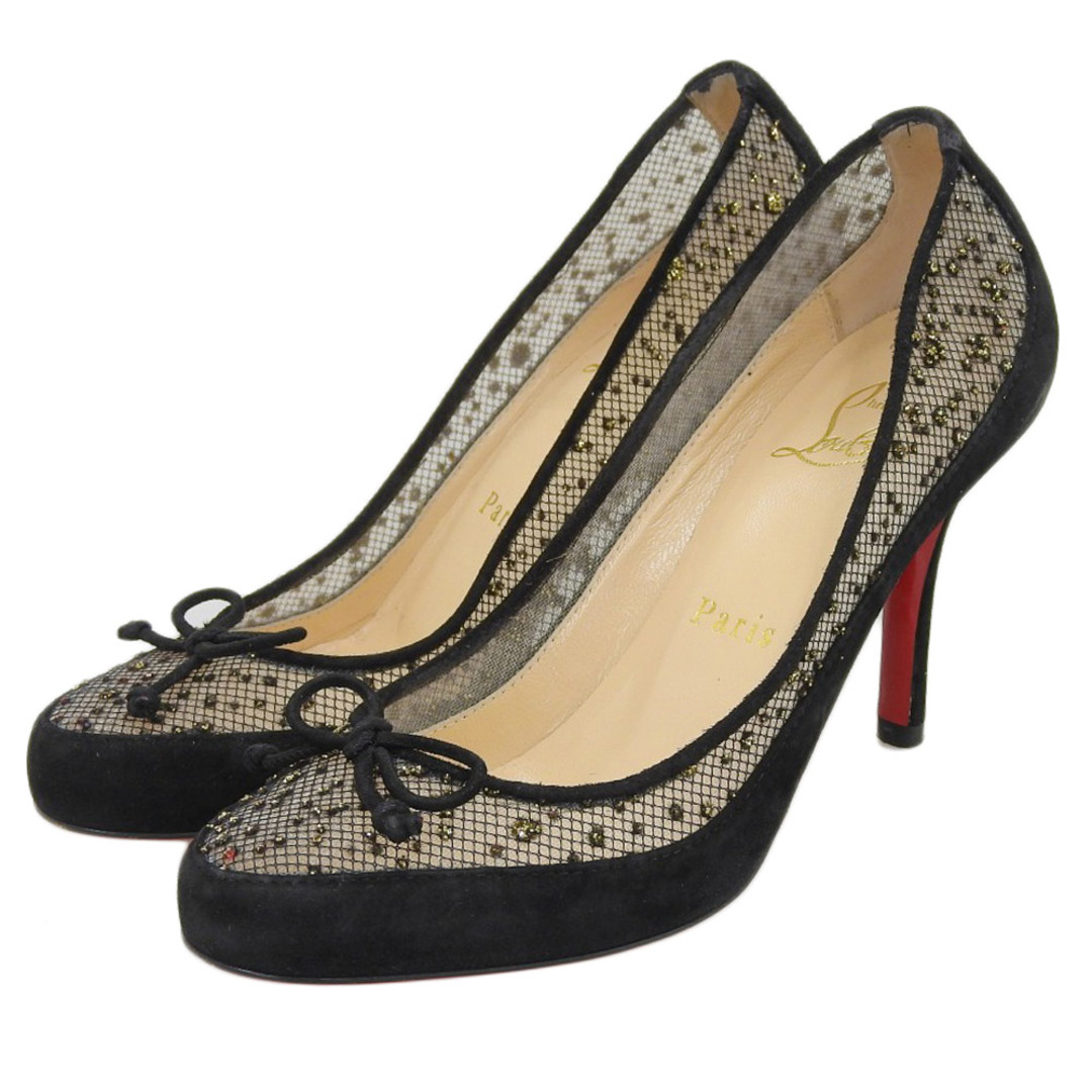 Christian Louboutin(クリスチャンルブタン)のクリスチャンルブタン Christian Louboutin クリスチャンルブタン レース リボン ヒール パンプス スエード レディース ブラック 34 34 レディースの靴/シューズ(ハイヒール/パンプス)の商品写真