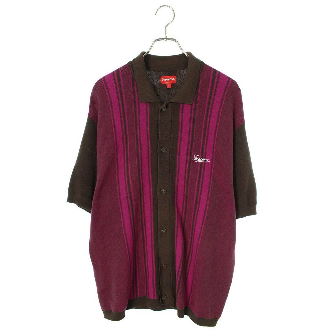 シュプリーム  22SS  Stripe Button Up Polo ストライプニット半袖シャツ メンズ L