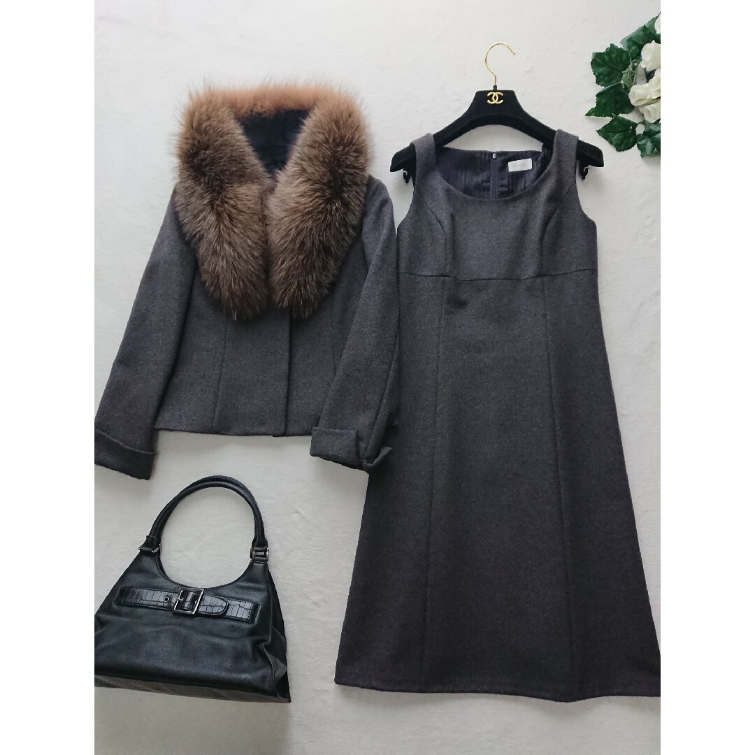 【美品】Harrods 21万 高級ワンピーススーツ ウール フォックススーツ