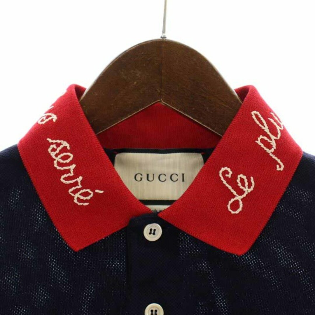 Gucci   グッチ GUCCI ポロシャツ 襟刺繍 バイカラー 半袖 XS 紺