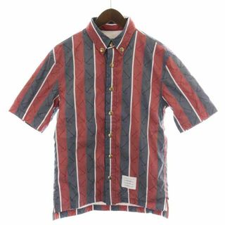 トムブラウン(THOM BROWNE)のTHOM BROWNE シャツジャケット ストライプ アンカー総柄 0 XS 赤(シャツ)