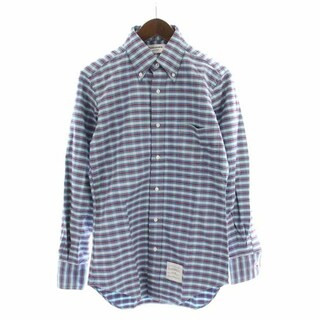トムブラウン(THOM BROWNE)のTHOM BROWNE ボタンダウンシャツ チェック 長袖 0 XS 青(シャツ)