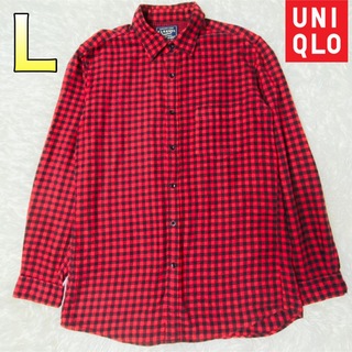 ユニクロ(UNIQLO)のユニクロ メンズ 長袖ネルシャツ Lサイズ レッド(シャツ)
