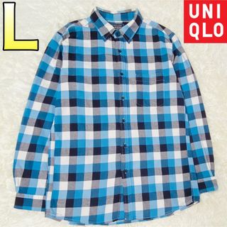 ユニクロ(UNIQLO)のユニクロ メンズ 長袖ネルシャツ Lサイズ ブルー(シャツ)