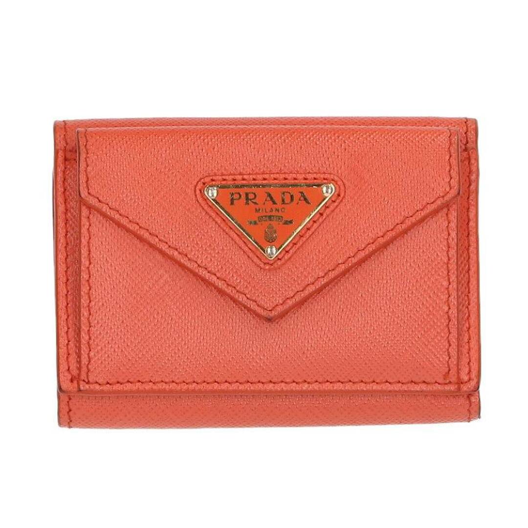 【極美品　箱付き】PRADA プラダ　折り財布　サフィアーノ　三角プレート　赤